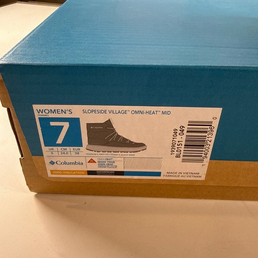 Columbia Slopeside Village Omni Heat Waterproof Insulated Boots Size 7 NEW